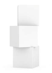 Cubes stacked building concept on white background with reflection. 3d rendering
