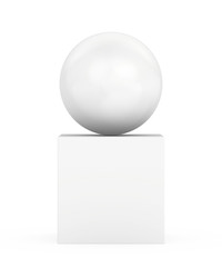 Empty ball over cube isolated on white background. 3d rendering