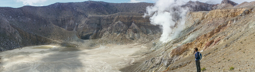 Tourist in the crater of Mount Egon, Flores, Nusa Tenggara, Indonesia