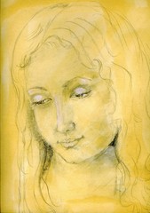'The daydream', Classic style pencil sketch of daydreaming woman