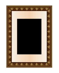 Picture frame vector, antique vintage wooden frames with golden ornaments