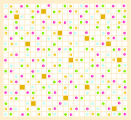 Quadro xadrez com pequenos círculos coloridos