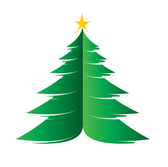 Christmas tree, color illustration, with a star. Simple modern abstract design, graphic element vector.