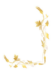 Eucharist symbols wheat ears and vine. FIrst communion christian color vector illustration, ornamental decorative frame with copy space for text.