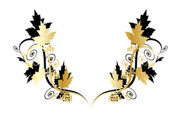 Ornamental floral vintage decorative grapes vine clusters graphic elements or banners, text dividers.