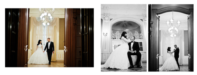 Dual pages of photo book elegance wedding couple. Wide wedding p