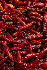 The heap of red hot chili pepper dried 