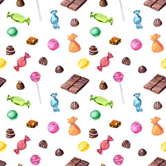 seamless pattern with watercolor chocolate candies