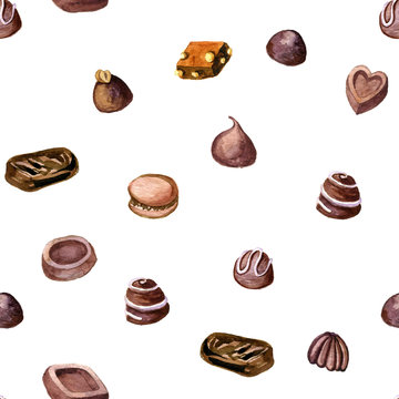 seamless pattern with watercolor chocolate candies