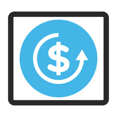 Refund vector icon. Image style is a flat bicolor icon symbol inside a rounded rectangle, blue and gray colors, white background.