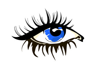 Eye vector sketch in fashion style on white background.  Design concept for optical, glasses shop, oculist, ophthalmology, makeup stylist, search,  research.