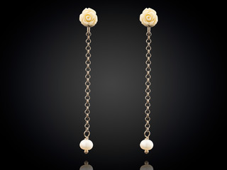 Fototapeta premium Golden earrings with gemstone isolated on black background