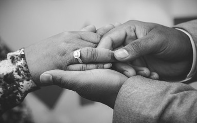 Proposal ring and joining hands for wedding