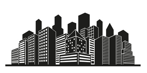 Vector silhouette of cityscape with tall buildings and skyscrapers
