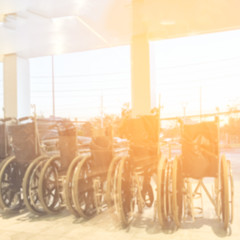 Abstract background , Row of wheelchair in hospital