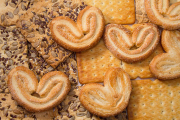 Varied cookies on the table. Backgrounds and textures