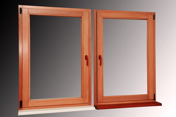 Wooden windows with a sloping