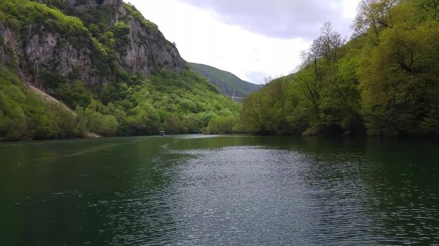 View of the river Treska from boat in The Canyon Matka National park, Macedonia
