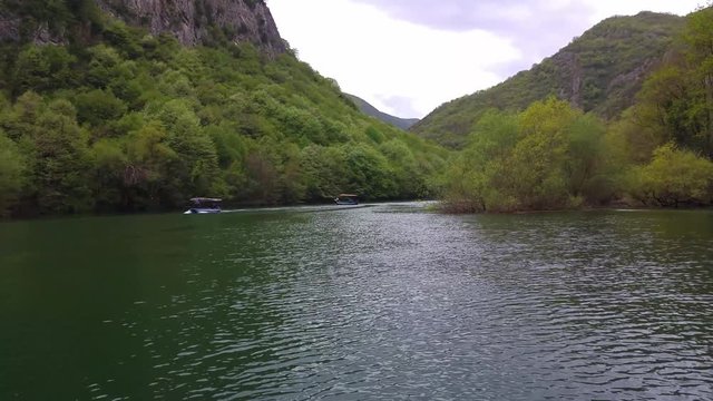 View of the river Treska from boat in The Canyon Matka National park, Macedonia