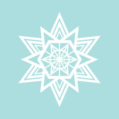 Flat snowflake icon, white on blue background