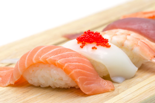 Sushi set on wood background