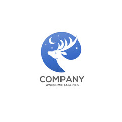 deer, moon and star in the blue sky circle concept,
deer head logo circle, white deer logo concept