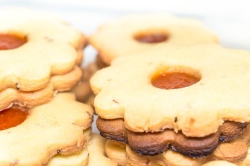 Homemade apricot jam Linzer close up