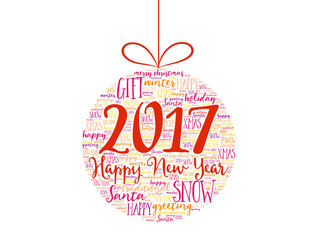 Fototapeta na wymiar Happy New Year 2017, Christmas ball word cloud, holidays lettering collage