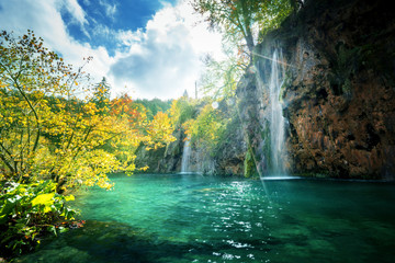 Fototapeta na wymiar waterfall in forest, Plitvice Lakes, Croatia