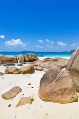 Rocky ocean beach Seychelles