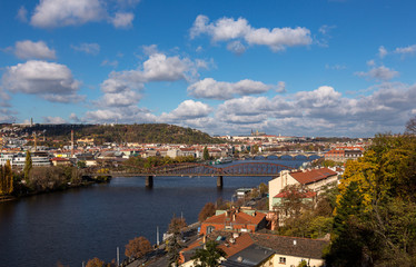 Fototapeta na wymiar Bridges over the Vltava. Panorama Of Prague. Czech Republic.