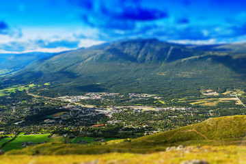 Oppdal mountain valley landscape background © spacedrone808