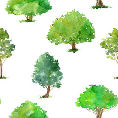 seamless pattern with watercolor drawing trees