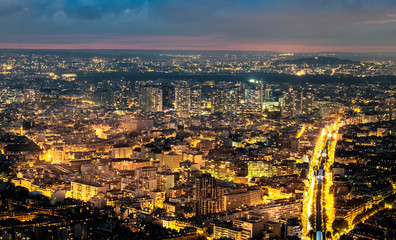 Fototapeta na wymiar Aerial view of Paris, France at night.
