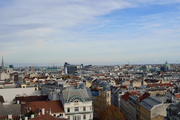 Naklejka na ściany i meble Aerial scenic panoramic view of Vienna seen from Haus des Meeres in Austria