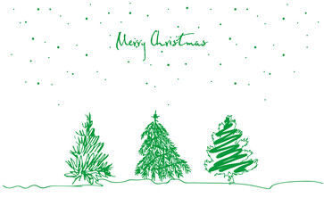 Set of hand drawn Christmas tree  on white background. Merry Christmas greeting card. Vector - 127953085