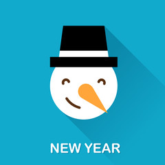 Winter icon with snowman and text New Year. Flat design. Vector illustration.