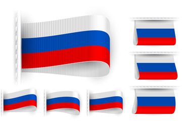 Fototapeta premium National state flag of Russia; Sewn clothing label tag; Vector icon set Russian Federation flags Eps10