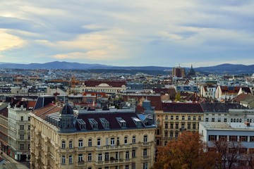 Aerial scenic panoramic view of Vienna seen from Haus des Meeres in Austria
