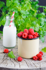 Fresh raspberries in cup