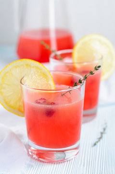 Fruit pink lemonade in glasses