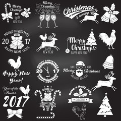 Set of Merry Christmas and Happy New Year 2017 typography design.