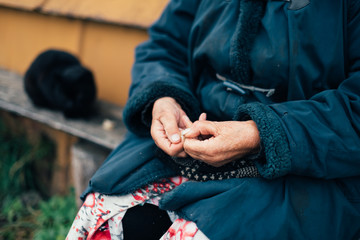 old hands wrinkled grandmother