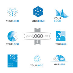 Modern logo design set: logotypes for different companies, as web agency, start-up, software house, engineering, R&D, chemical, pharmaceutical industry, new business, consulting and optimization