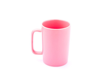 Pink coffee cup isolated with white background.