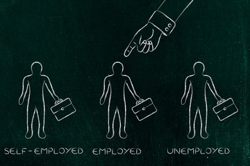 finger pointing at employed men among self-employed & unemployed