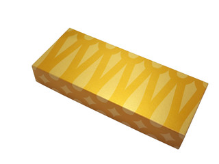 Gift Paper Box Gold Color, White Background, Isolated.