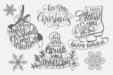 set of christmas lettering congratulations in different forms.