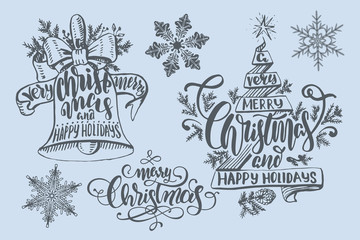 set of christmas lettering congratulations in different forms.