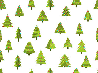 Seamless pattern with Christmas trees in a flat style. Decorated Christmas tree. Vector illustration.